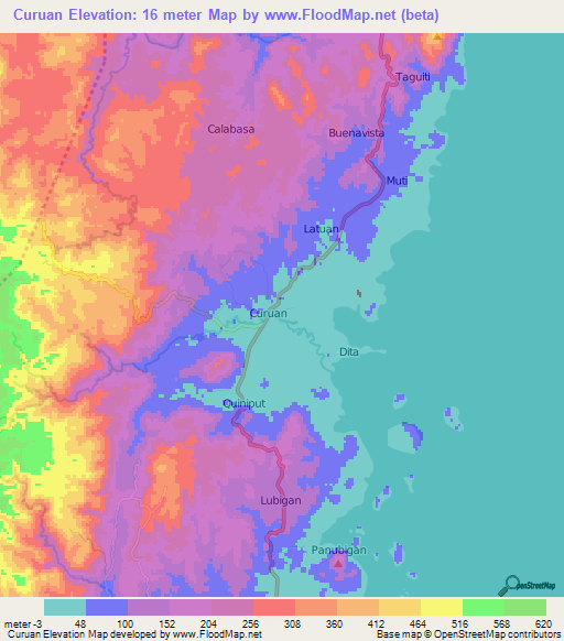 Curuan,Philippines Elevation Map