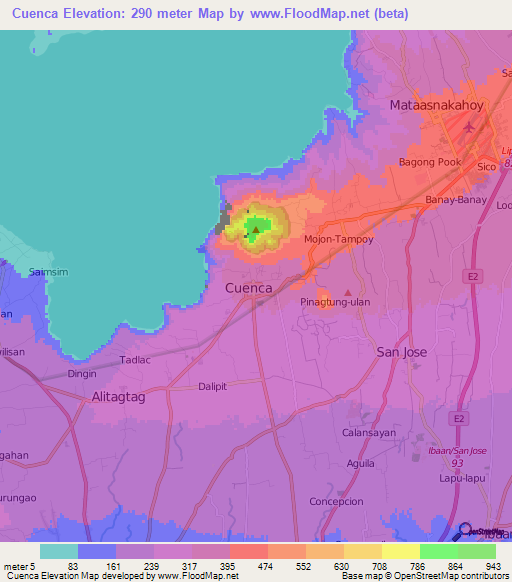 Cuenca,Philippines Elevation Map