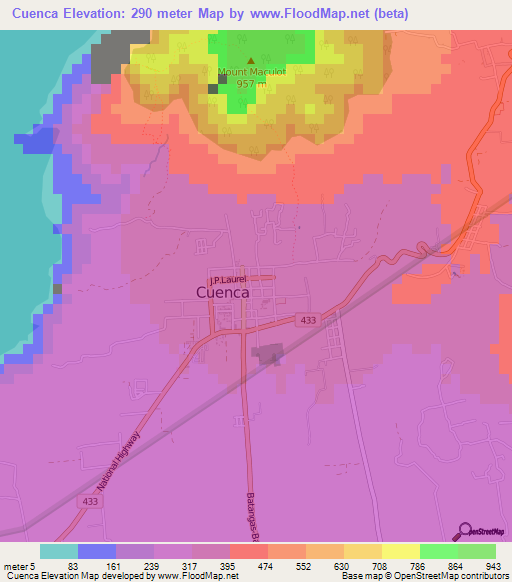 Cuenca,Philippines Elevation Map