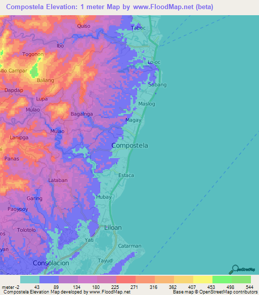 Compostela,Philippines Elevation Map