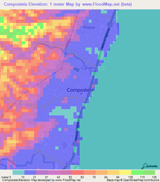 Compostela,Philippines Elevation Map