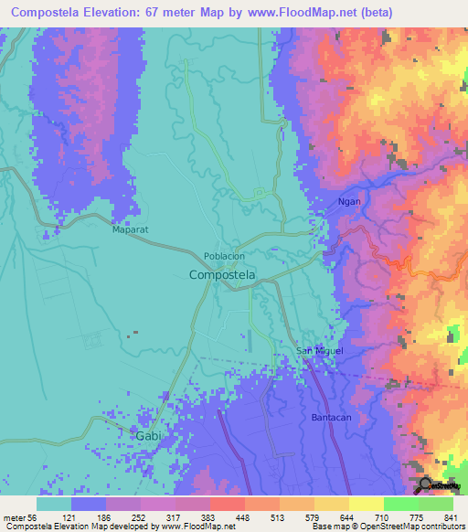 Compostela,Philippines Elevation Map