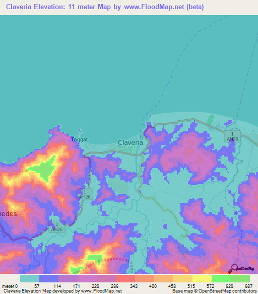 Claveria,Philippines Elevation Map