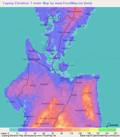 Cayang,Philippines Elevation Map