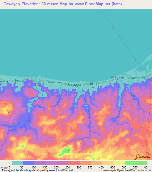 Cawayan,Philippines Elevation Map