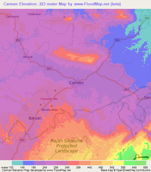 Carmen,Philippines Elevation Map