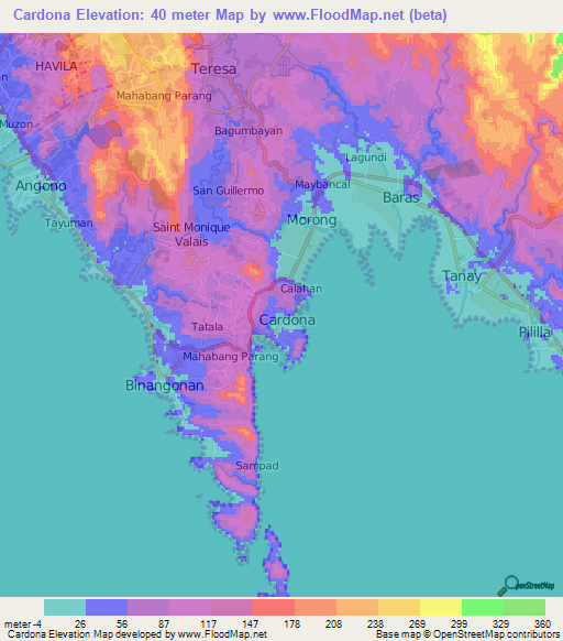 Cardona,Philippines Elevation Map