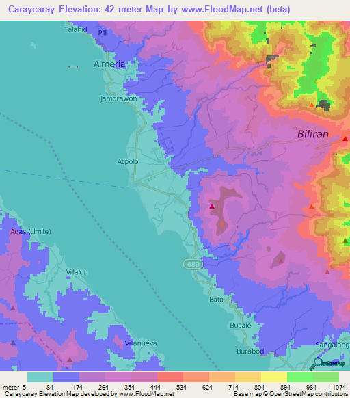 Caraycaray,Philippines Elevation Map