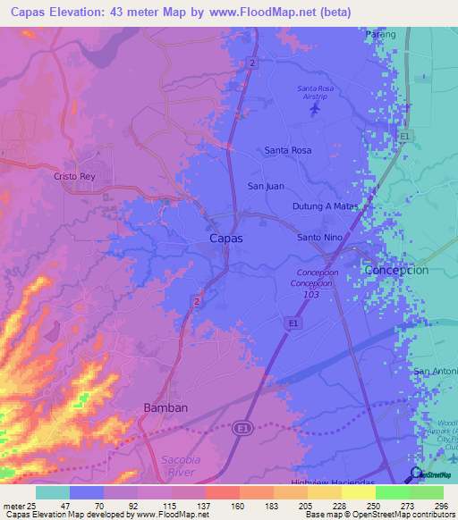 Capas,Philippines Elevation Map