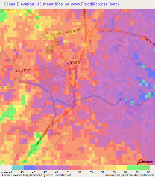 Capas,Philippines Elevation Map