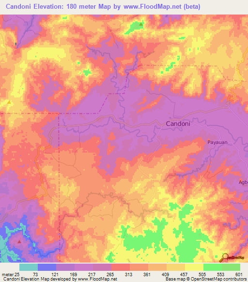 Candoni,Philippines Elevation Map