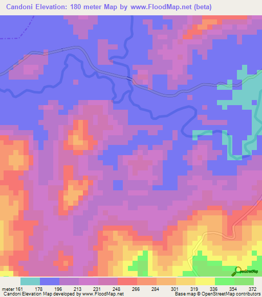 Candoni,Philippines Elevation Map
