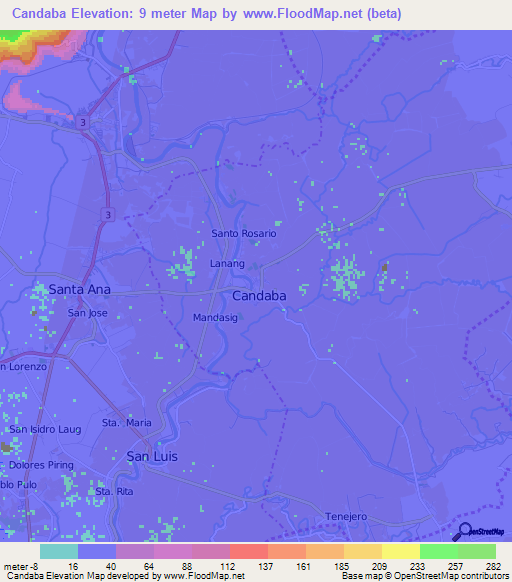 Candaba,Philippines Elevation Map