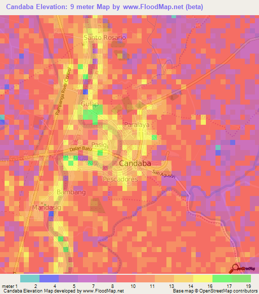 Candaba,Philippines Elevation Map