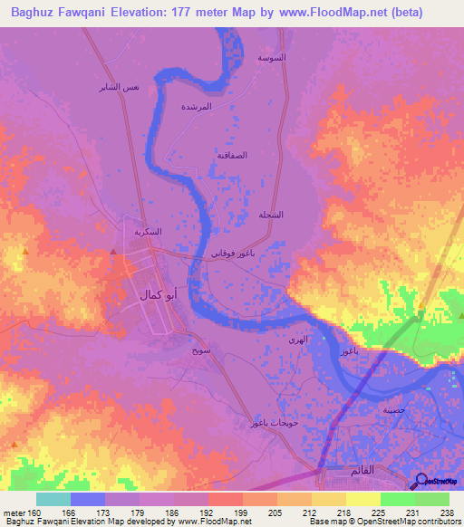Baghuz Fawqani,Syria Elevation Map