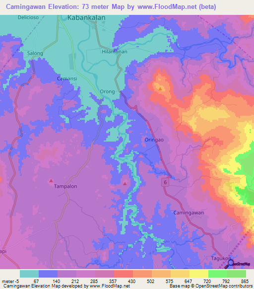 Camingawan,Philippines Elevation Map