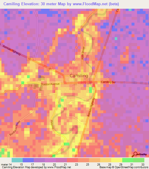 Camiling,Philippines Elevation Map