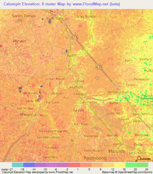 Calumpit,Philippines Elevation Map