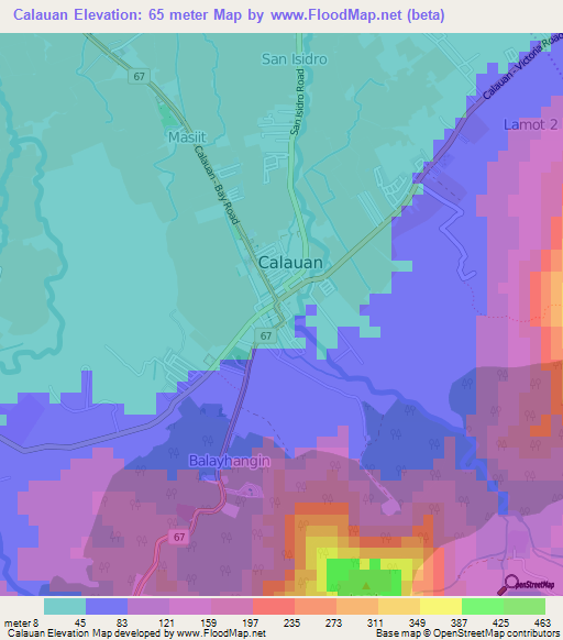 Calauan,Philippines Elevation Map