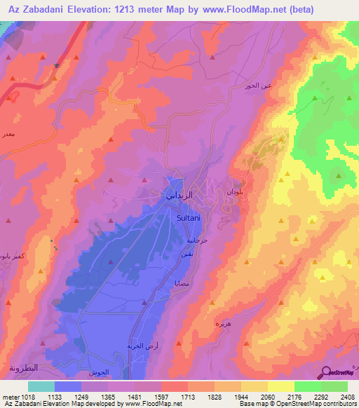 Az Zabadani,Syria Elevation Map