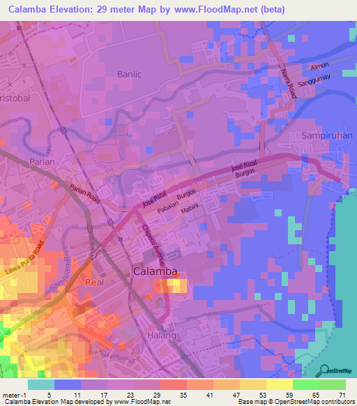 Calamba,Philippines Elevation Map