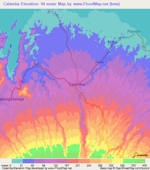 Calamba,Philippines Elevation Map