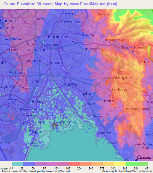Cainta,Philippines Elevation Map