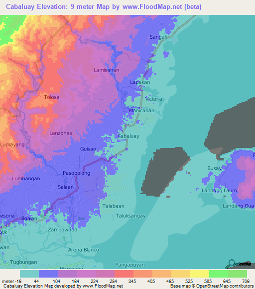 Cabaluay,Philippines Elevation Map