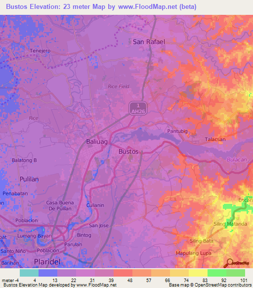 Bustos,Philippines Elevation Map