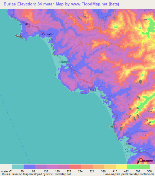 Burias,Philippines Elevation Map