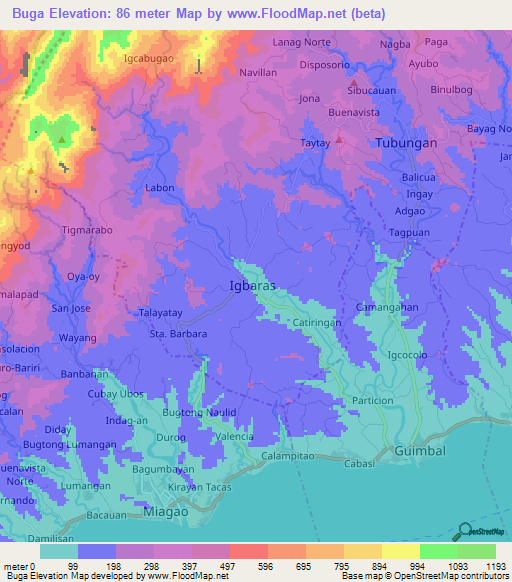 Buga,Philippines Elevation Map
