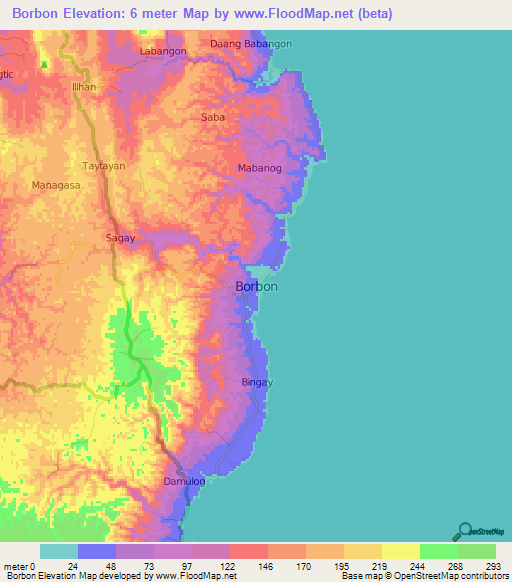 Borbon,Philippines Elevation Map