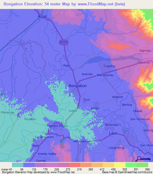 Bongabon,Philippines Elevation Map