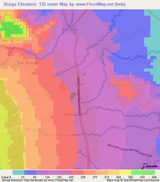 Bonga,Philippines Elevation Map