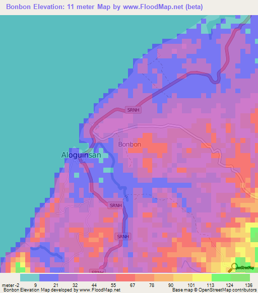 Bonbon,Philippines Elevation Map