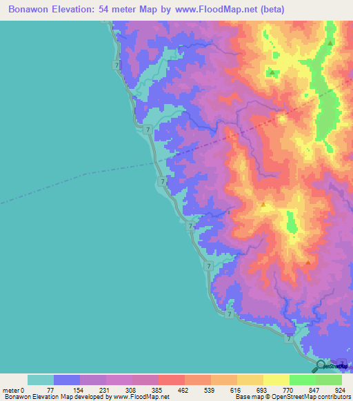 Bonawon,Philippines Elevation Map