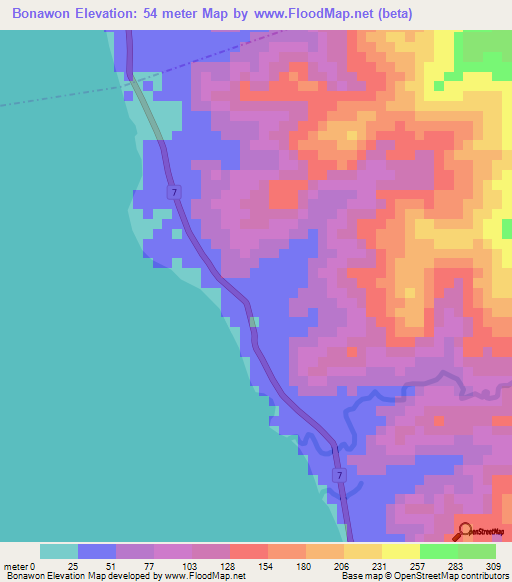 Bonawon,Philippines Elevation Map