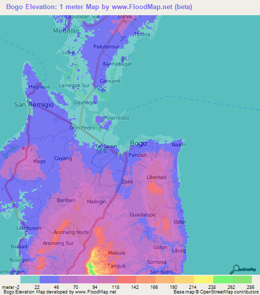 Bogo,Philippines Elevation Map