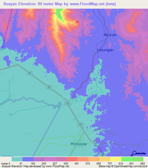 Buayan,Philippines Elevation Map