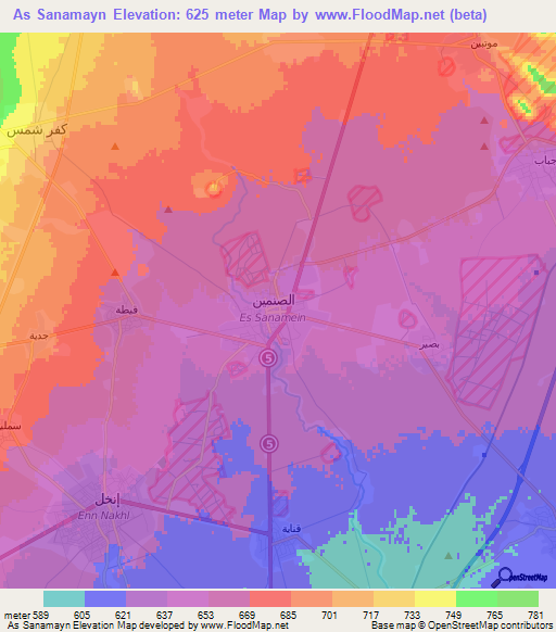 As Sanamayn,Syria Elevation Map