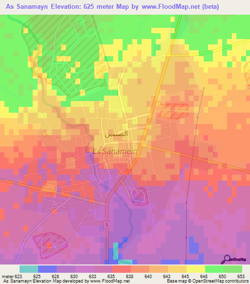 As Sanamayn,Syria Elevation Map