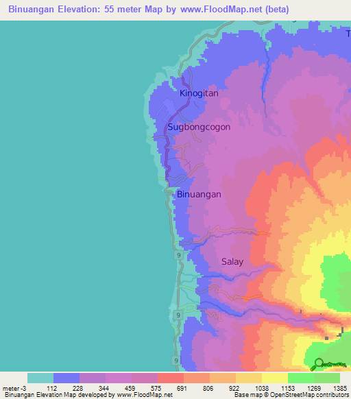 Binuangan,Philippines Elevation Map