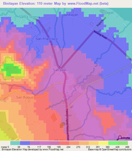 Binitayan,Philippines Elevation Map