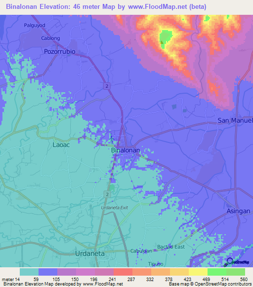 Binalonan,Philippines Elevation Map