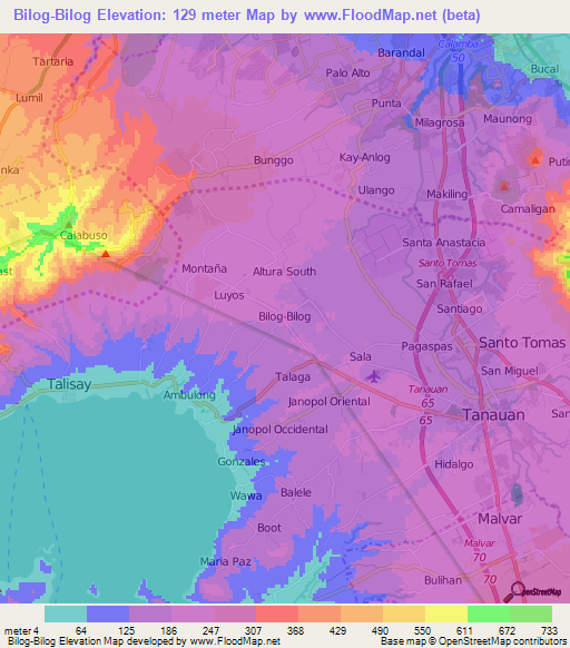 Bilog-Bilog,Philippines Elevation Map