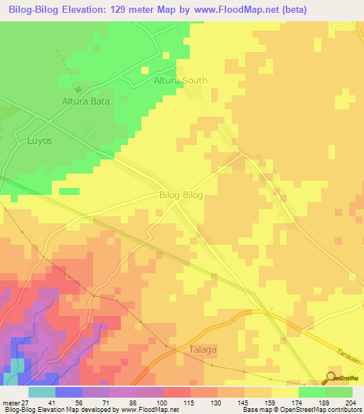 Bilog-Bilog,Philippines Elevation Map