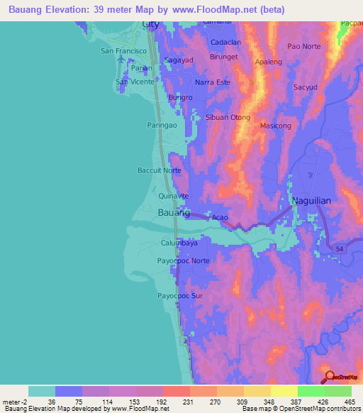 Bauang,Philippines Elevation Map