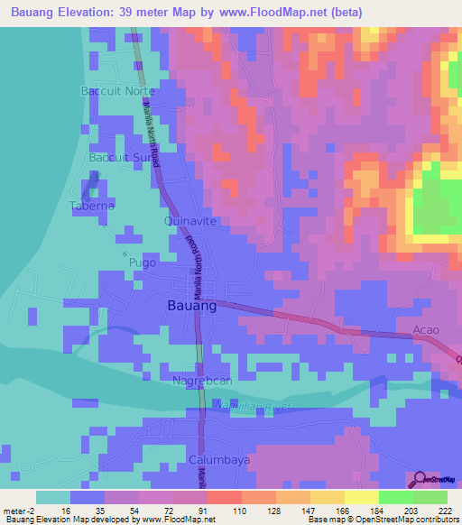 Bauang,Philippines Elevation Map