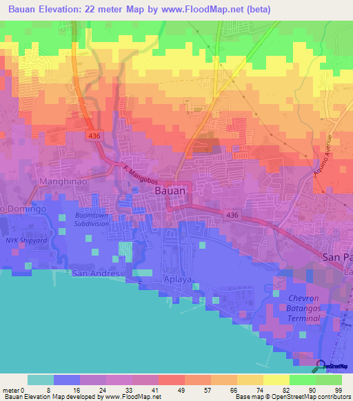Bauan,Philippines Elevation Map