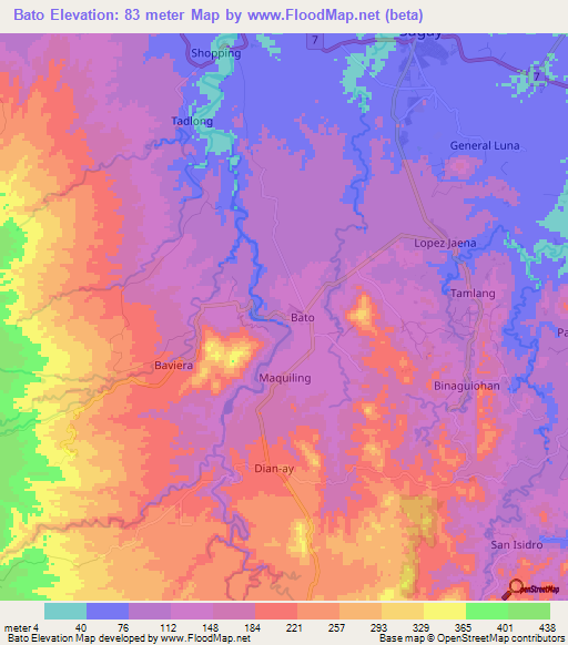 Bato,Philippines Elevation Map